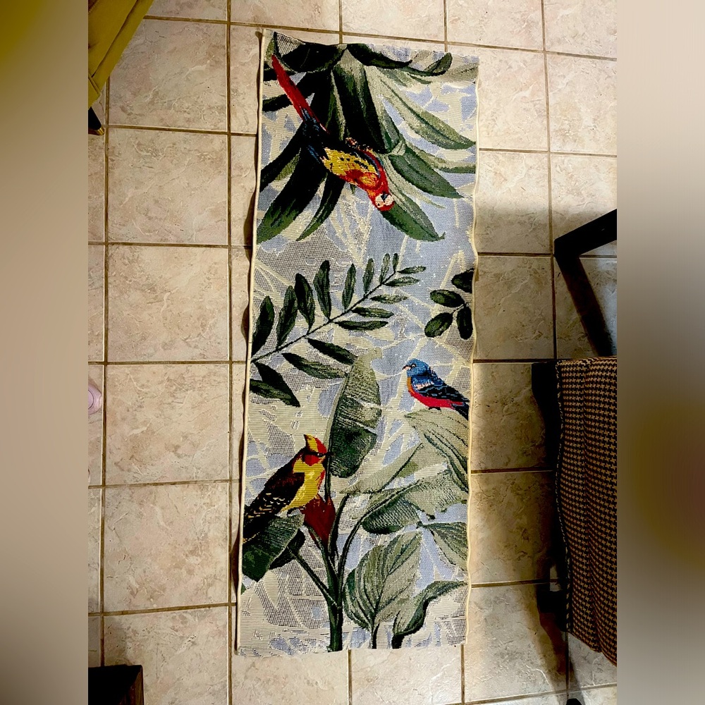 Modern Tropical Bird Design Machine Washable Entry Rug 64 1/2 X 24 1/2